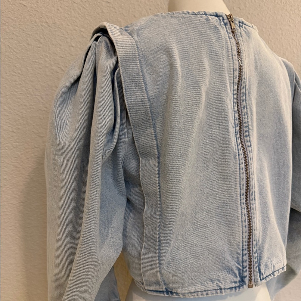 ZARA Light Blue Denim Zip Back Top - Picture 7 of 9